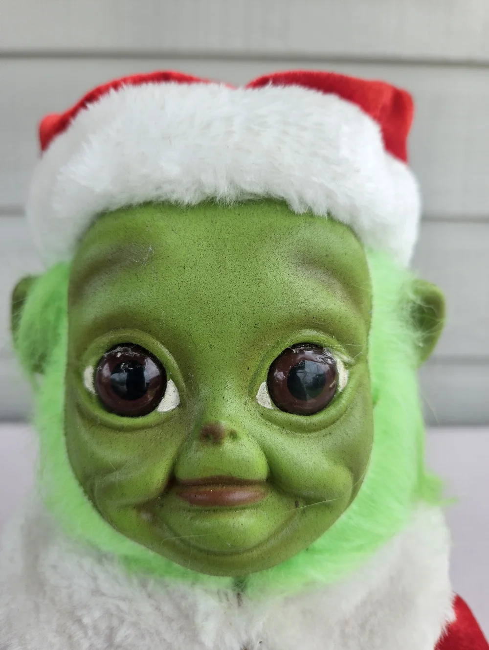 Baby Grinch Christmas Doll Green Santa Claus Soft Plastic Handmade 11
